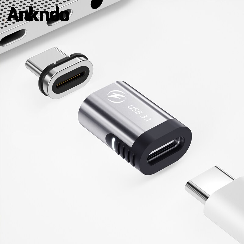 Ankndo 100W Usb C Magnetische Adapter Usb 3.1 Type C Magnetische Lader Connector 24-Pin Data Transfer Magneet snel Opladen Converter