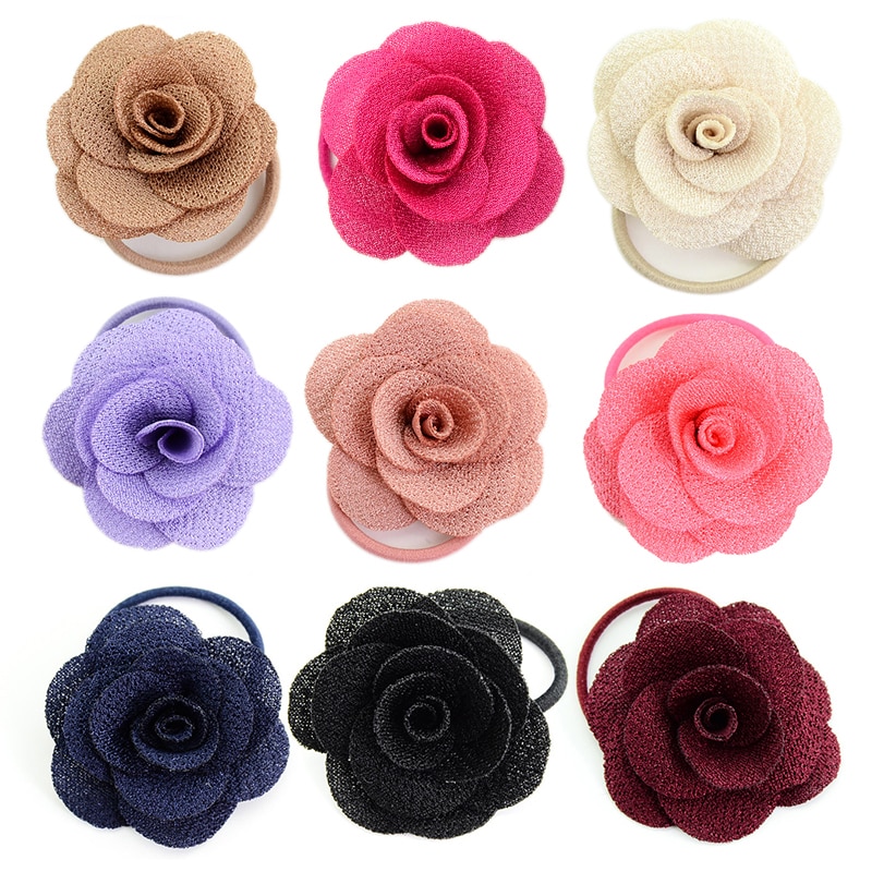 Women Big Rose Flower Elastic Hair Ring Girls Hair Bands Elastic Hair Rubber Bands Hair Accessories For Baby Girl Bebe