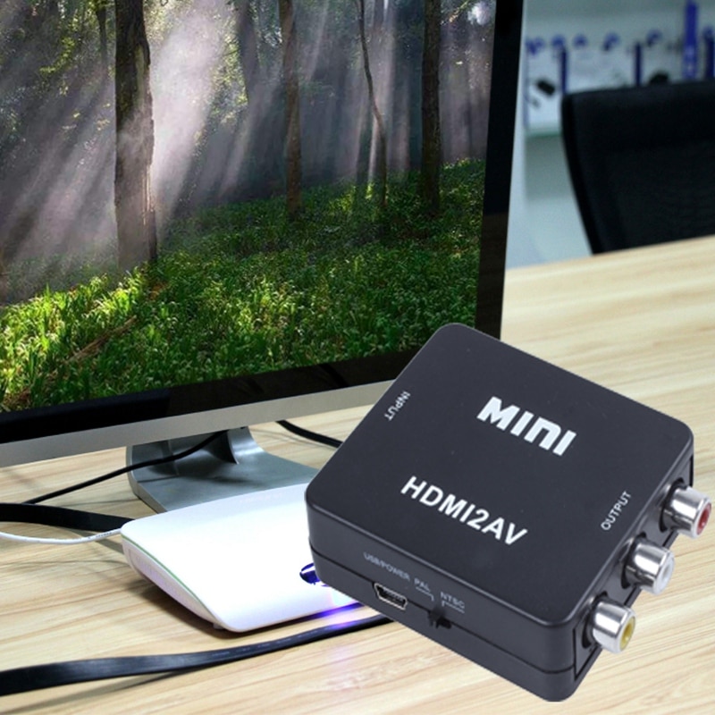 Mini hdmi  to 3 rca cvbs komposiitti video av muunnin sovitin tv  ps3 vhs vcr dvd musta