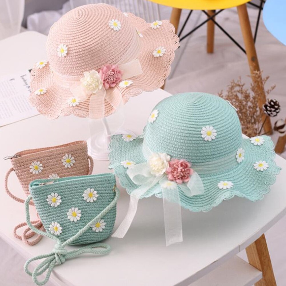 Summer Girl children 2 pieces set straw hat+ handb... – Grandado