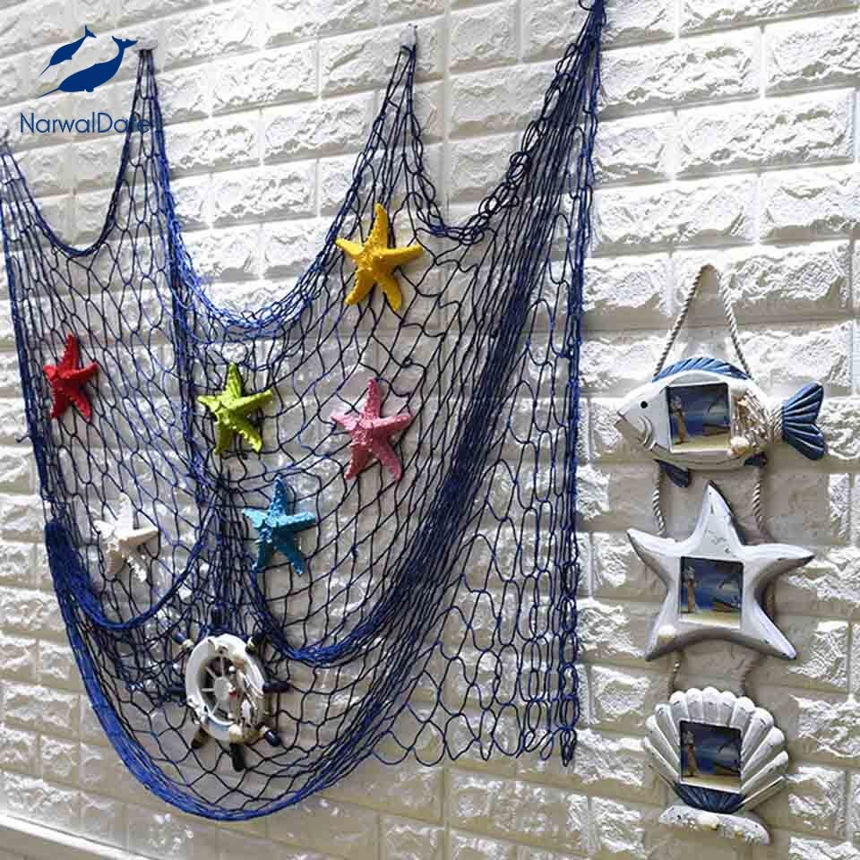 Sea Shells Aquarium Decoration Ocean Decor Mediterranean Fishing Net Nautical Home Decor Hand-woven Float Wall Marine Style
