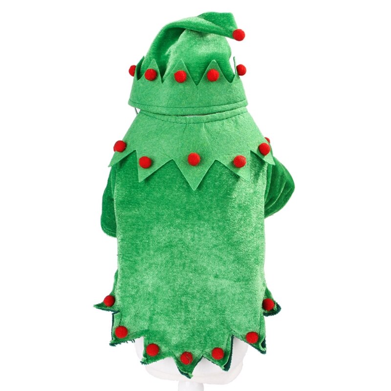 Lovely Small Pet Dogs Pajamas Clothes Pleuche Xmas Tree Green+Red S/M/L Funny Pet Elf Cosplay Dress