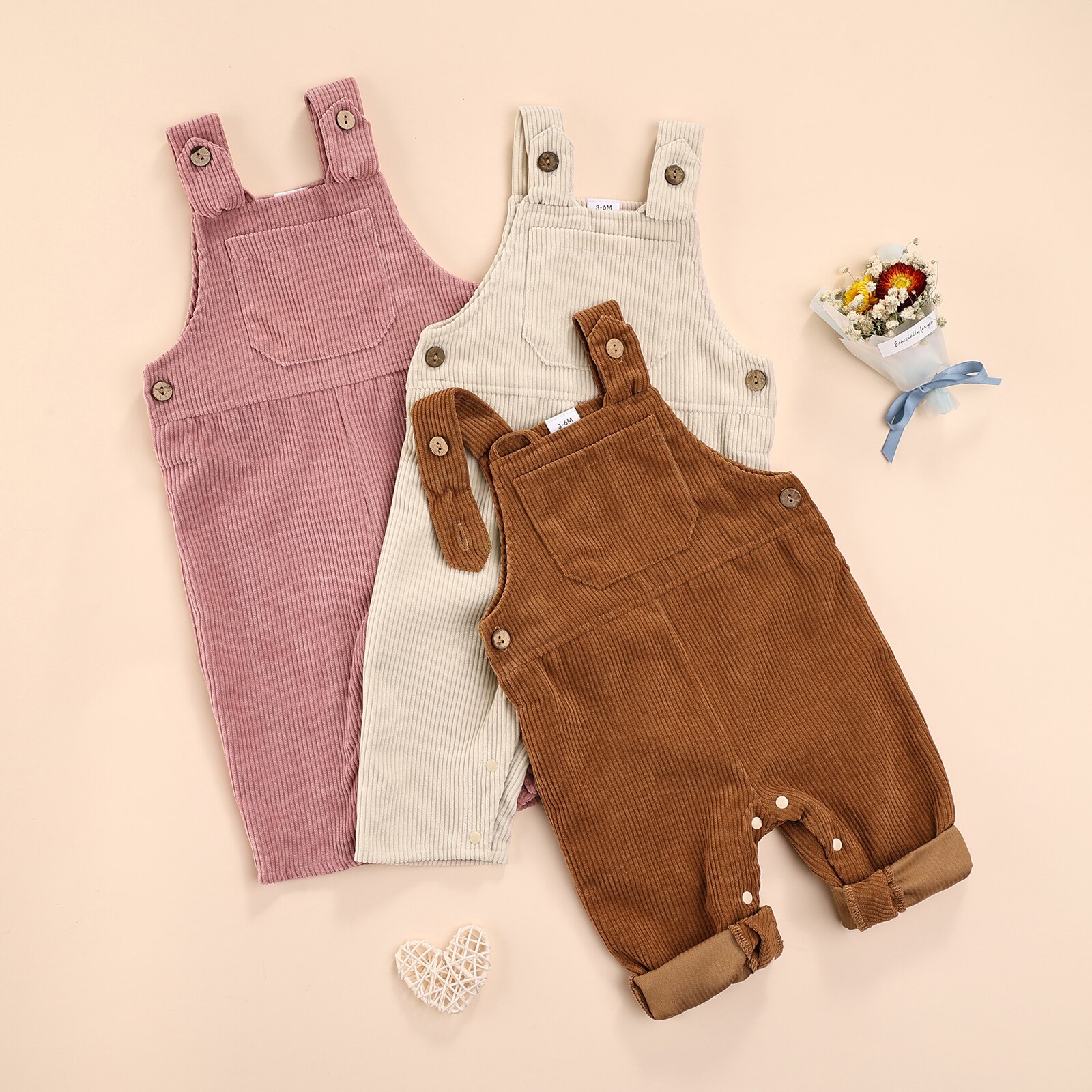 Herfst Winter Peuter Baby Bib Broek Corduroy Overalls Effen Kleur Vierkante Hals Jumpsuit Met Drukknopen Voor Peuter Meisjes