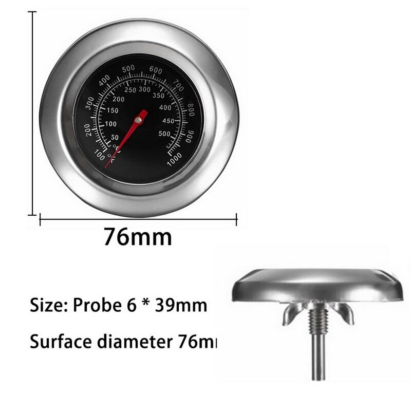 Termómetro bimetálico de acero inoxidable para ahumar barbacoa, herramienta de cocina de 500 grados, medidor de temperatura
