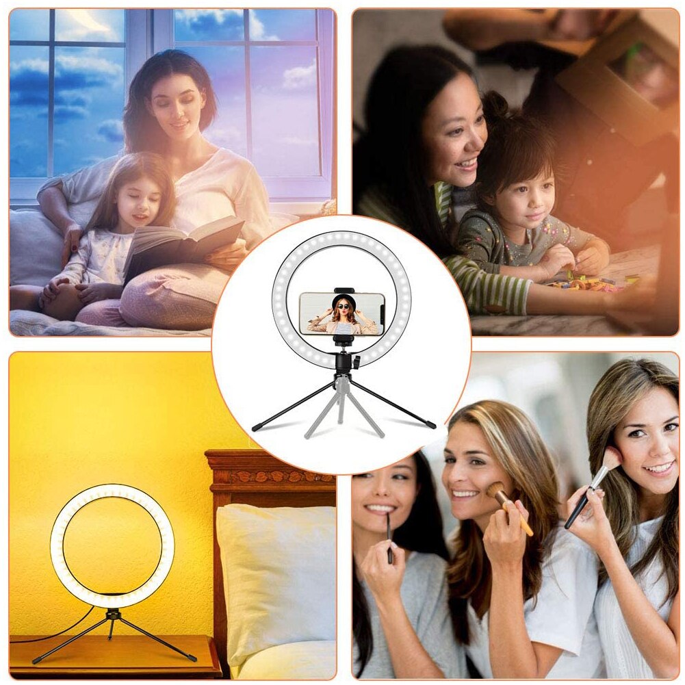 Selfie Led Ring Licht Telefoon Houder Voor Live Studio Video Fotografie Vlog Helderheid Verstelbare Bluetooth Remote Shutter Lamp