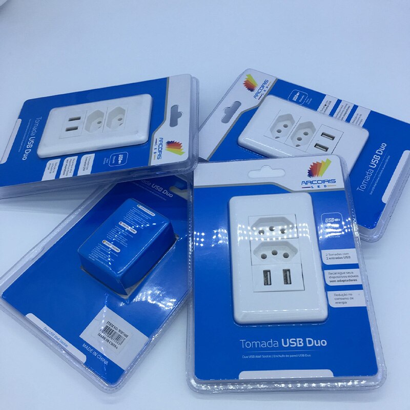 Brazil standard socket wall plug uses fireproof material 220V DC 5V 2-port USB fast charging plug socket