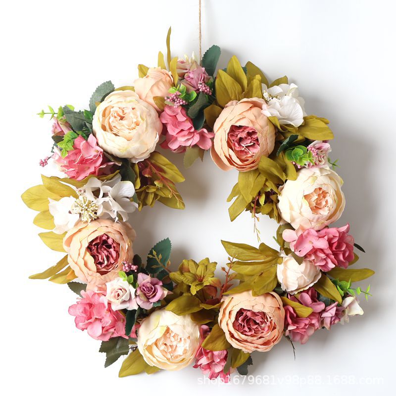 Corona de peonía de otoño, guirnalda de Navidad, guirnalda de puerta roja, adornos de guirnaldas colgantes para pared, decoración de boda, decoración de casa, granja: A1