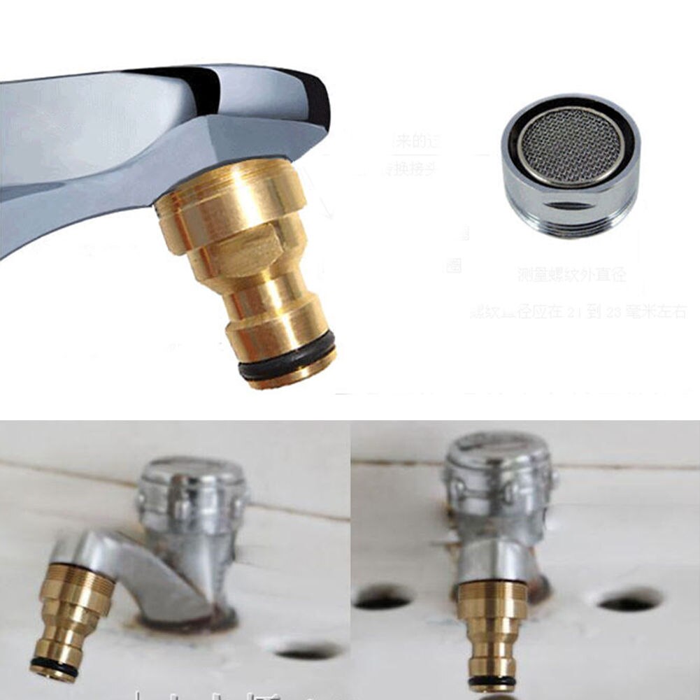 LVOERTUIG 23mm Hose Quick Connector Brass Threaded Garden Water Connector Tube Fitting Tap Adapter (gold)
