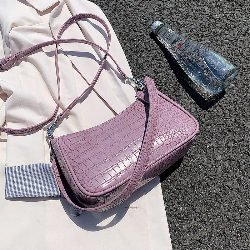 Lilla liten steinmønster pu skinn skuldervesker for kvinner sommerreise crossbody håndvesker dame cross body bag
