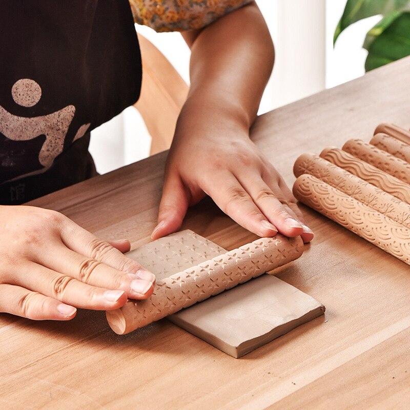 Aardewerk Gereedschap Houten Textuur Modder Roll Embossing Stick Patroon Rolling Modder Stok Klei Board Printing Textuur Houten Stok