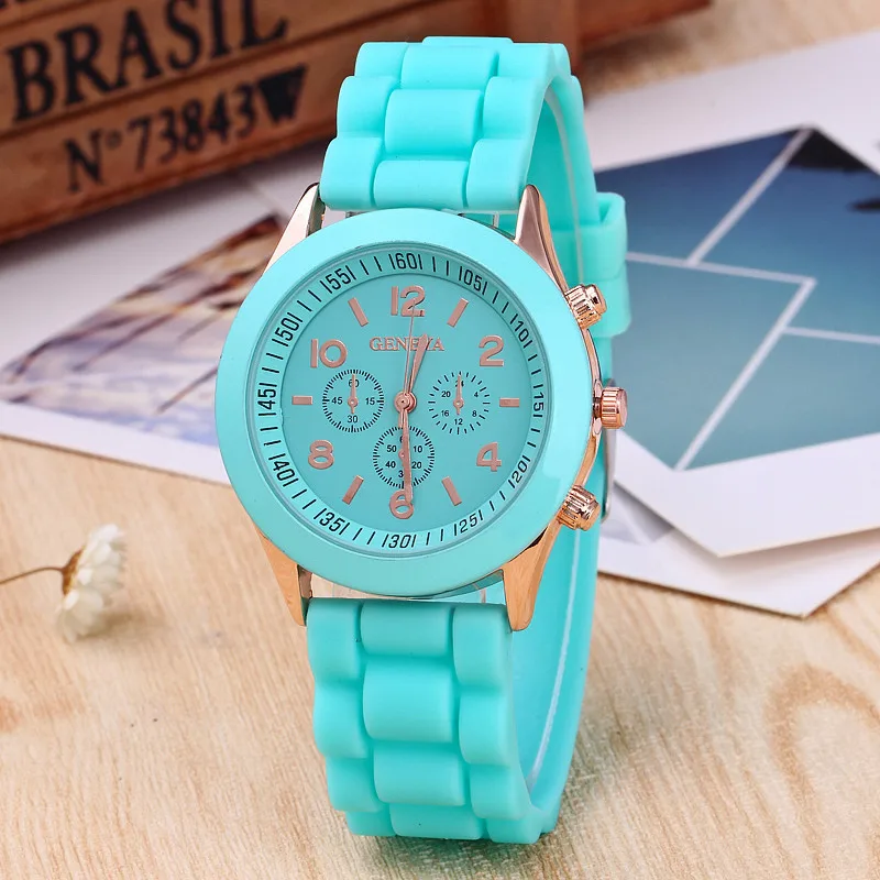 Brand Geneva Ladies Watch Student Silicone Strap Quartz Wristwatch for Women Clock Relogio Feminino: Pink