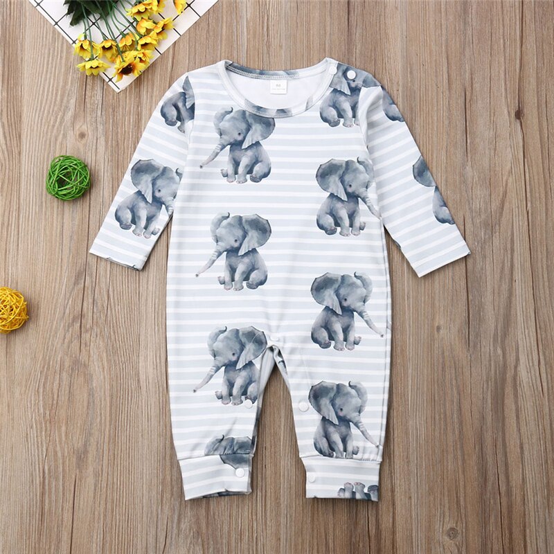 0-24M Pasgeboren Baby Baby Boy Meisje Kleding Leuke Olifant Print Katoen Romper Jumpsuit Playsuit Herfst Kleding