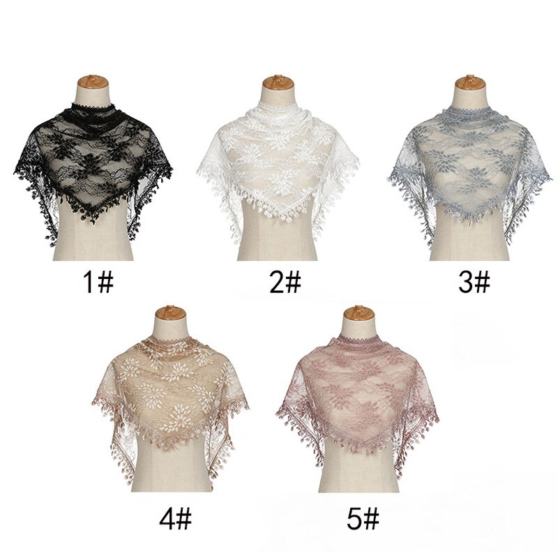 Foulard Triangle en dentelle pour femme et fille, écharpe fine, motif Floral, fleur de raisin, couleur unie, châles à pampilles ajourés