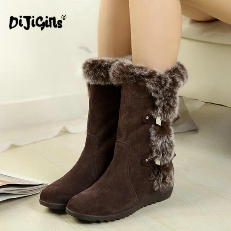 Neue Heiße Frauen Stiefel Herbst Flock Winter Damen Schnee Stiefel Schuhe Oberschenkel Hohe Wildleder Mid-Kalb Stiefel