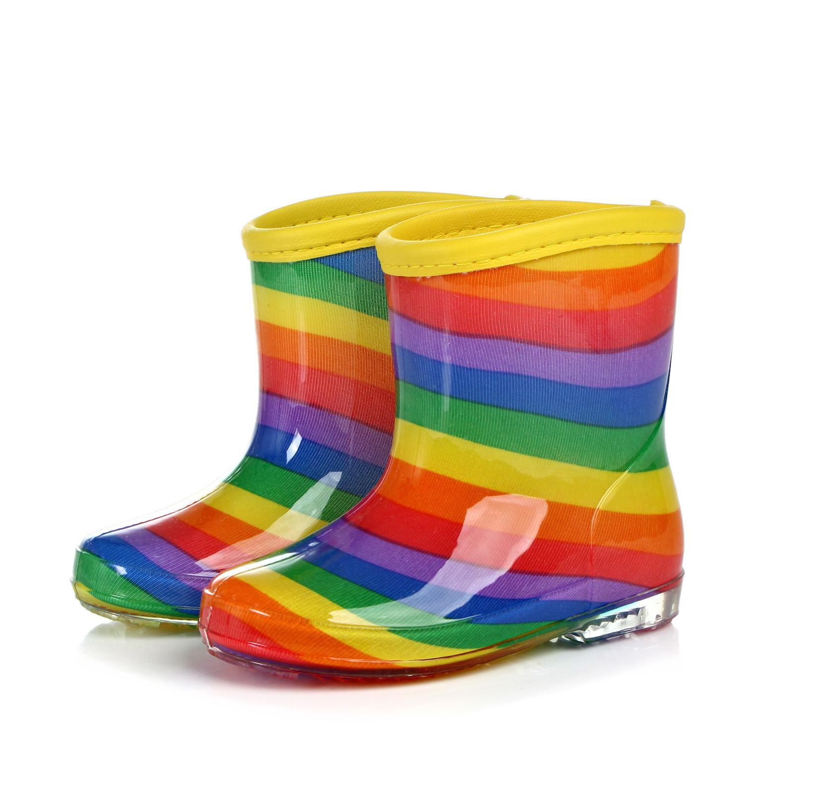 Botas de chuva arco-íris para crianças, sapatos para bebês meninos e meninas, borracha colorida