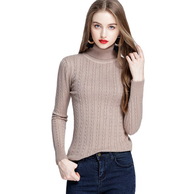 Twist Autumn Winter Thick Cashmere Knitted Sweaters for Woman Pull Femme Slim Turtleneck Long Sleeve Sueter Mujer Chandail