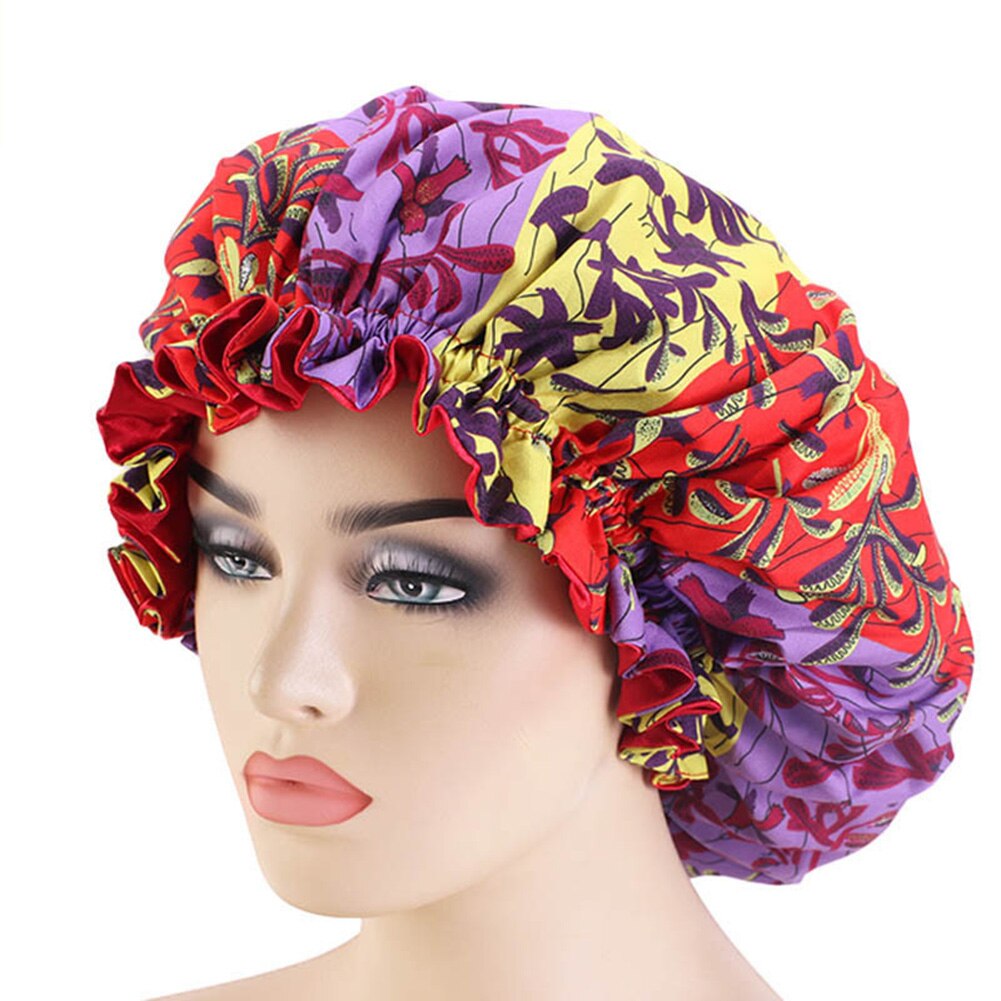 Frauen Afrikanische Blumen- drucken Satin- Nacht Schlaf Motorhaube Hütte Haarpflege Kappe Kopf wickeln Große Kopf Tragen Damen Headwrap Haar pflege Hütte