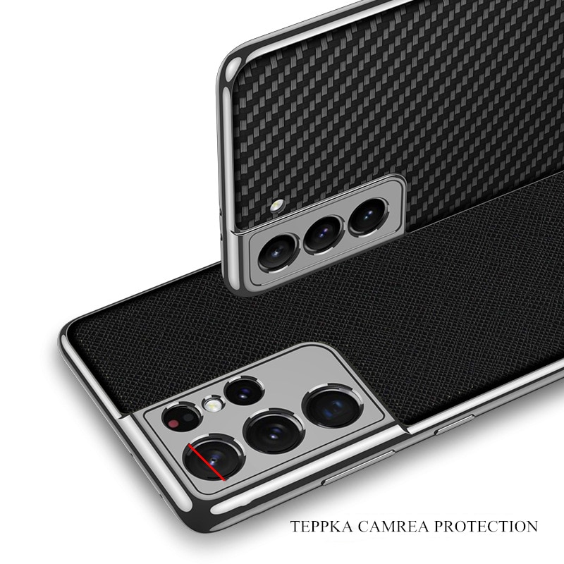 Luxury Plating Leather Texture Case for Samsung Galaxy S21 Ultra S21 Plus 5G Cover Hard Protective Phone Case Anti-Konck Coques