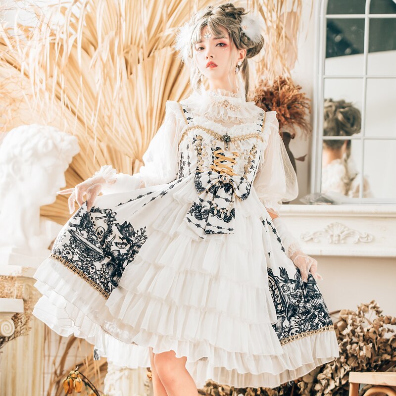 Floral Flocking Sleeveless Lolita Fairy Vintage Witchy Camisole Grunge Harajuku Dress