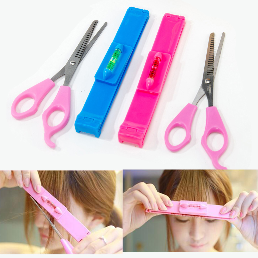 2Pcs Kappers Haar Knippen Schaar Met Liniaal Kapper Gereedschappen Diy Professionele Kapsel Snoeien Pony Voor Vrouwen Pony Houder