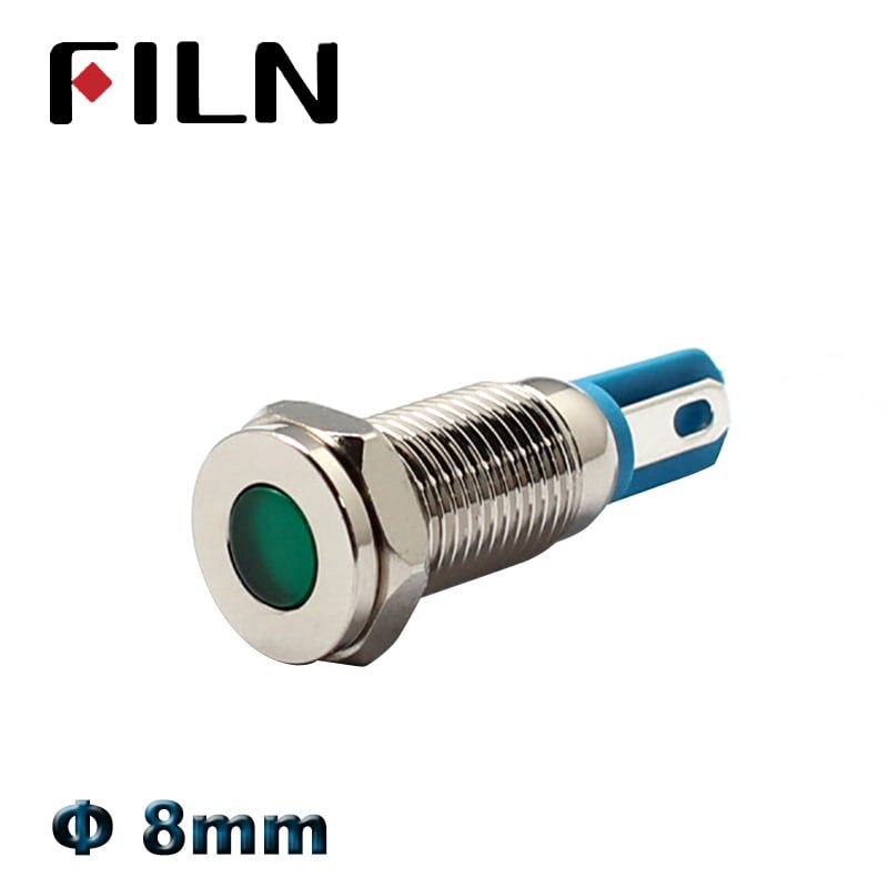FILN 8mm 12v led chrome metal indicator light red green blue white yellow led metal pilot lamp car warning signal light