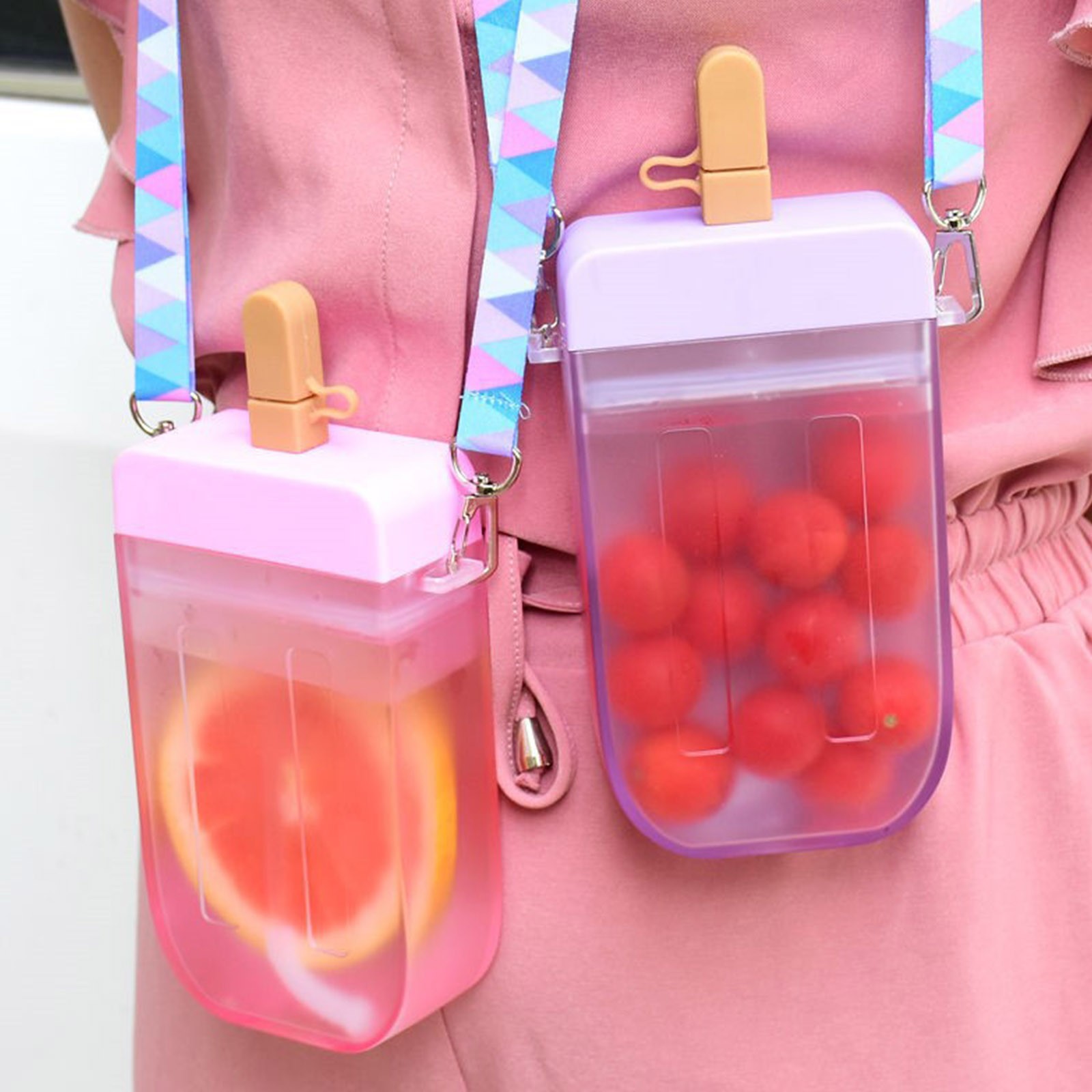 Leuke Zoete Ijs Water Fles Plastic Flessen Water Kids Water Met Stro Fles Anti-Val Creatieve Draagbare Popsicle cup