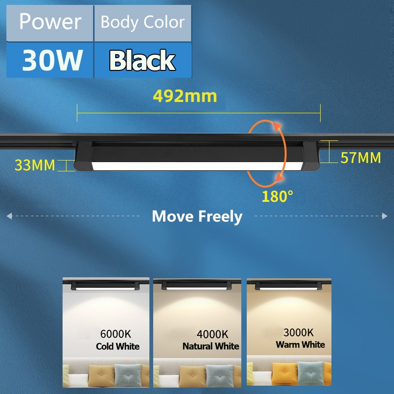 LED Track Light Set para decoração de casa, lâmpada de trilha magnética, iluminação Spotlight, loja de roupas, 85-264V, 20W, 30W: Azul / Vermelho