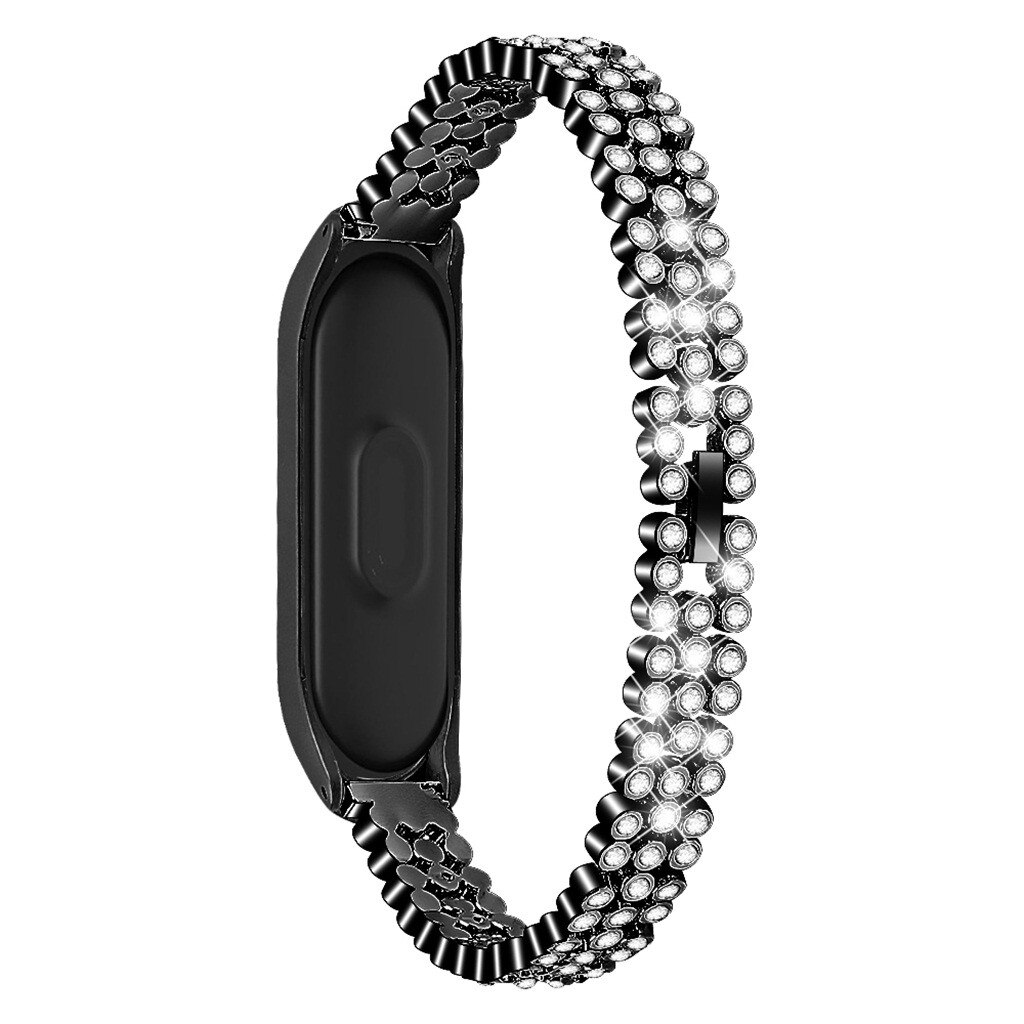 Rose Gold Smart Accessoires Horloge Band Voor Xiaomi Mi Band 4 Vervanging Diamonds Rvs Horloge Band Armband: Black 