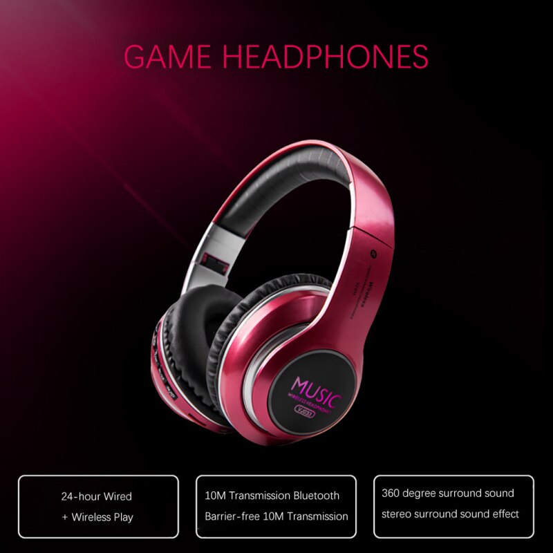 Bluetooth 5.0 Headphones - Over-Ear Wireless with LED Light & Mic - Noise Cancelling for Sport, Gaming