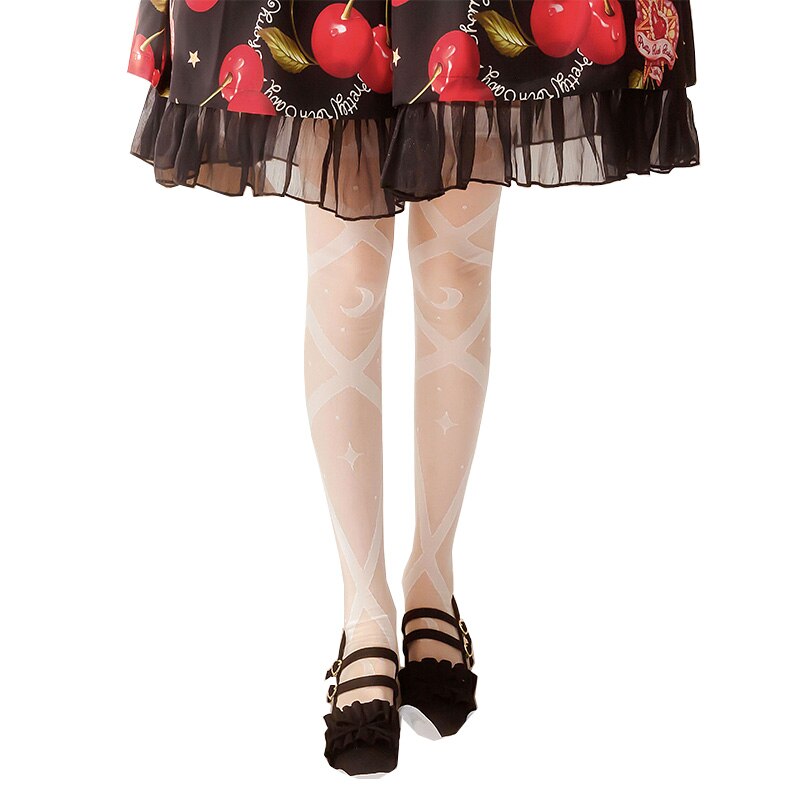 Originale måne og stjerner flettede lolita strømper tynde lolita knæstrømper