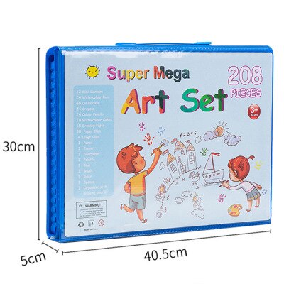 208 Children's Painting Set Watercolor Painting Supplies Oil Painting Stick Stationery With Easel Board Wax Brush: 208 blue