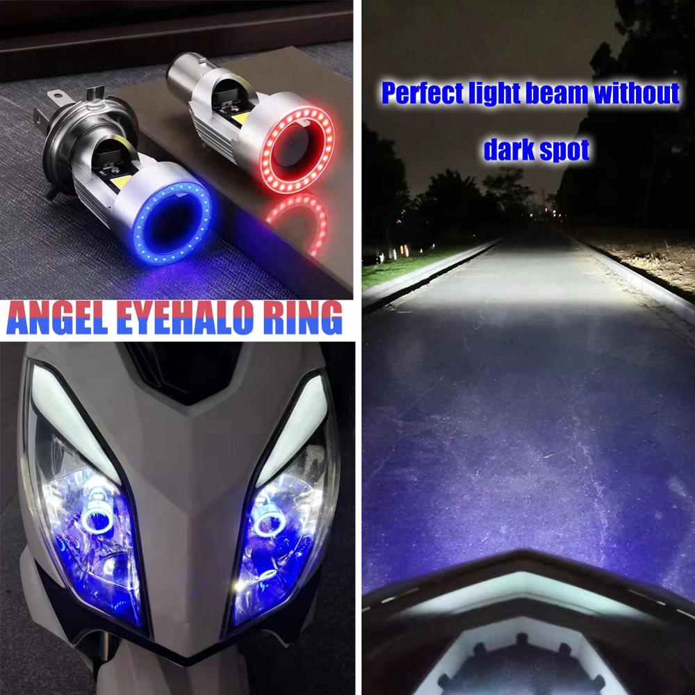 Bombillas Led para faro de motocicleta, accesorios para patinete, Ojos de Ángel, H4 H6 Ba20d HS1, 1 ud.