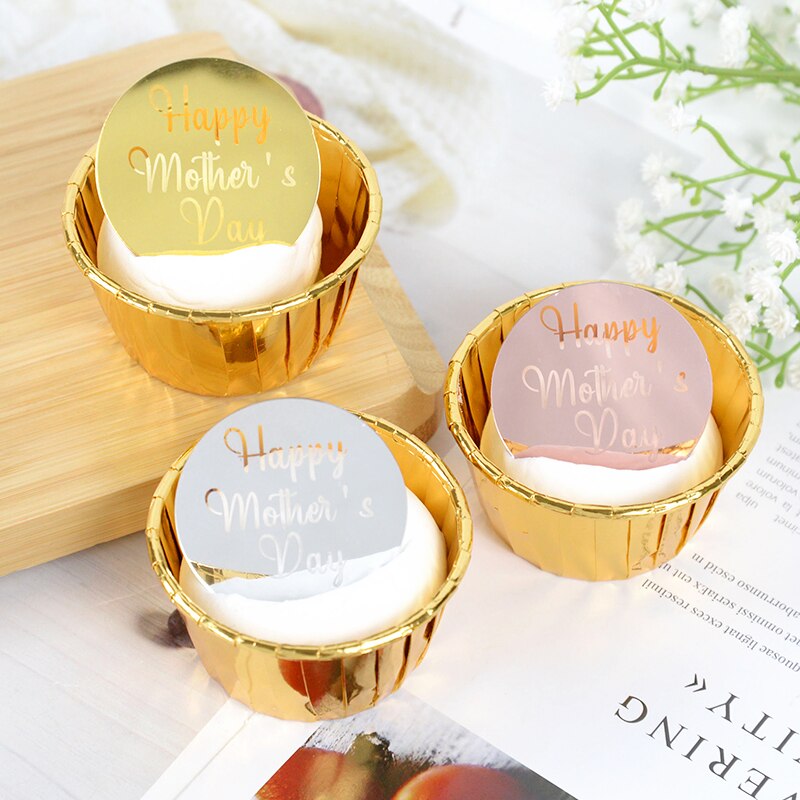 Décoration de Cupcake en acrylique pour fête des mères, 10 pièces en or, cercle rond, décoration de gâteau à Dessert, pour de fête des mères