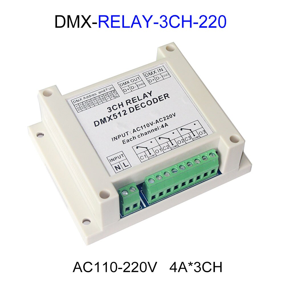 3CH 4CH 8CH 12CH 16CH Relay Switch RGB Controller LED DMX512 Decoder Controller Dimmer DC12V AC110-220V For Led Strp Lights Lamp: DMX-RELAY-3CH-220