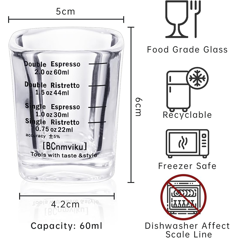 LMETJMA-vasos de chupito de 60ML, taza medidora, vaso de café expreso, vaso pesado líquido, copa de vino, taza cuadrada para Baristas, 2oz JT528