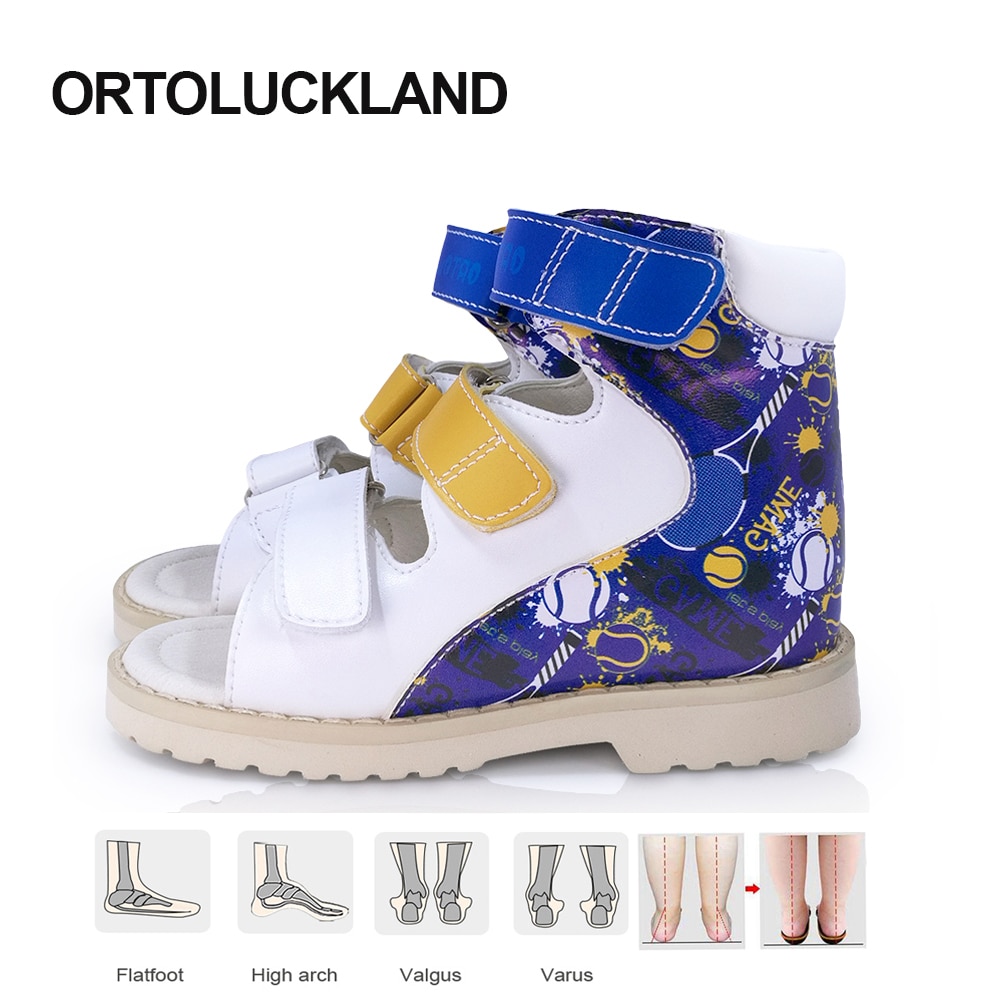 Ortoluckland Kids Princess Shoes for Boys Leather Sandals Children Orthopedic Shoes Printed Graffiti Summer School Sandals