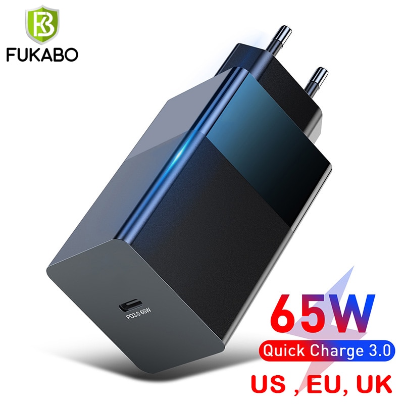 65W Quik Charge 3.0 PD Fast Charging Adapter Universal Type C GaN Charger For iPhone Mobile Phone Samsung Xiaomi US EU UK Plug