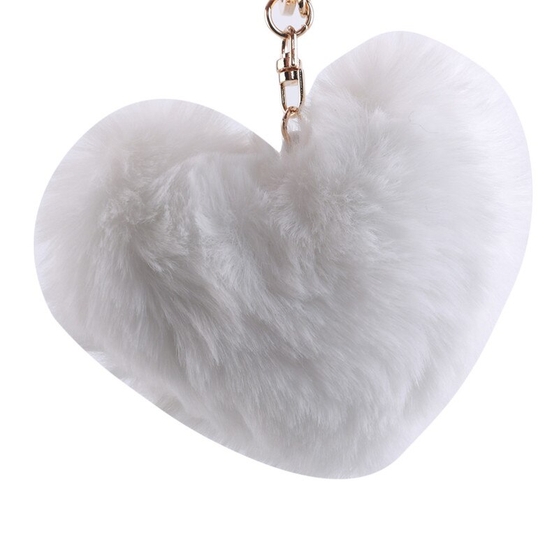 Llaveros para chica juguete de ornamento bebé niños niñas Corazón de amor juguetes de peluche suaves bola de peluche llavero de Metal llaveros para niños juguete para: white