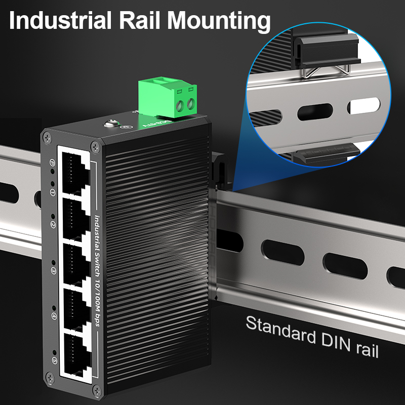 Switch industriale goodtop a 5 porte e 100 mbps, 10/100m switch di rete ethernet industriale, montaggio su guida din, plug and play