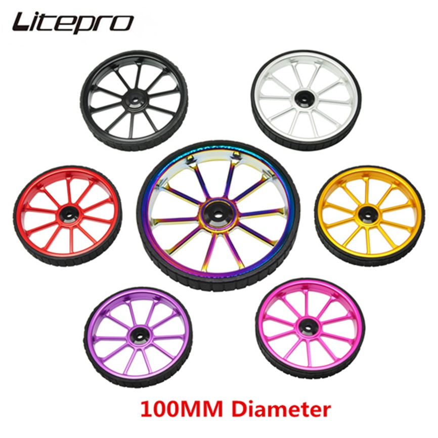 Litepro Falten Fahrrad 100MM Durchmesser Große Einfache Rad Verlängerung Stange Teleskop Legierung Schieben Räder Für Brompton Birdy Fahrrad