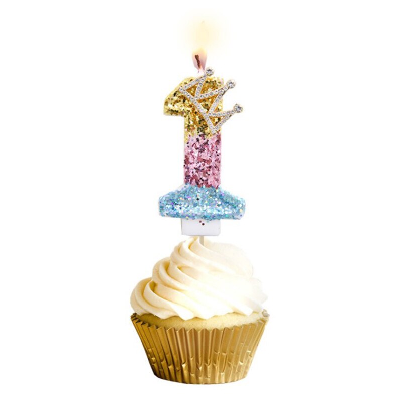 Blue Shell Glitter Crown Number Birthday Candles Cake Toppers Birthday Wedding Digital Cakes Dessert Decor Birthday Decoration: Style 2-1