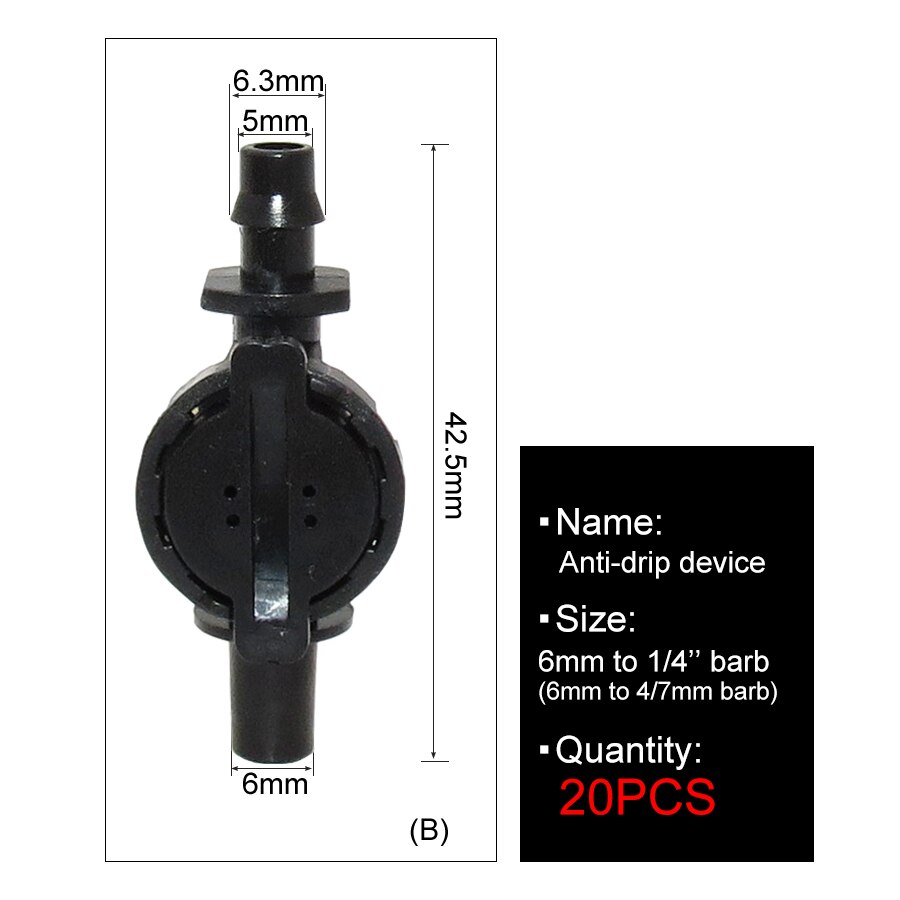 MUCIAKIE 20PCS Anti Drip Device Anti-drip Valve Garden Irrigation Sprinkler Connector 6mm 7.5mm to 1/4'' (4/7mm) Barb Micro: BxAB743C