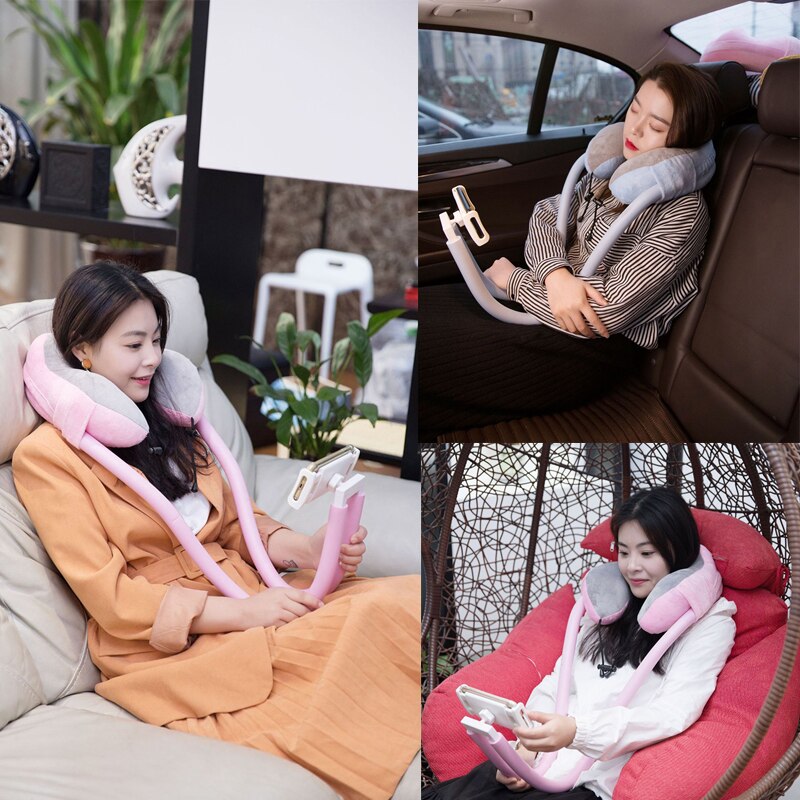 Memory Foam Travel Neck Pillow U Shape Slow Rebound Neck Cervical Pillow With Mobile Phone Stand Portable Lazy Neck Pillow Stand