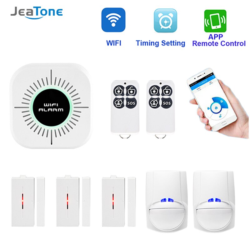 Wifi hjemmealarmsystem kits app kontrol android ios hjem sikkerhed sikkert system med pir sensor dør vindue detektor alarm sensor