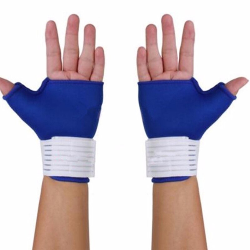 1 Paar Palm Pols Hand Ondersteuning Handschoen Sport Bandage Gym Half Vinger Duim Wrap Sport Veiligheid Elastische Polsband Brace: blue
