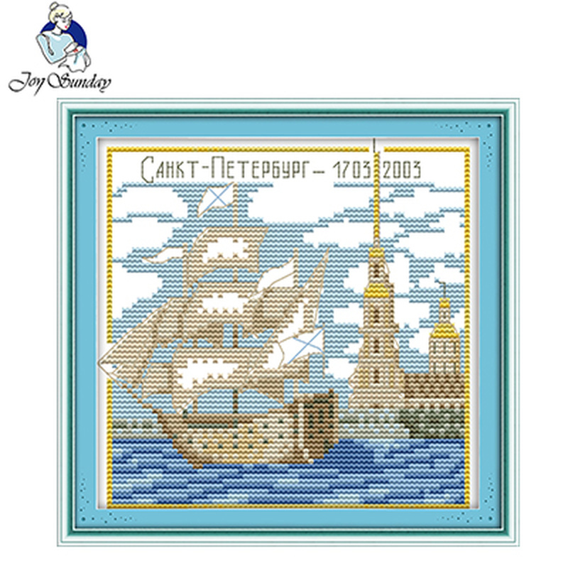 Joy Sunday Seaside Scenery Series DIY14CT Counted Patterns Printed Cross Stitch Kit DMC Fabric Chinese Needlework Embroidery Set