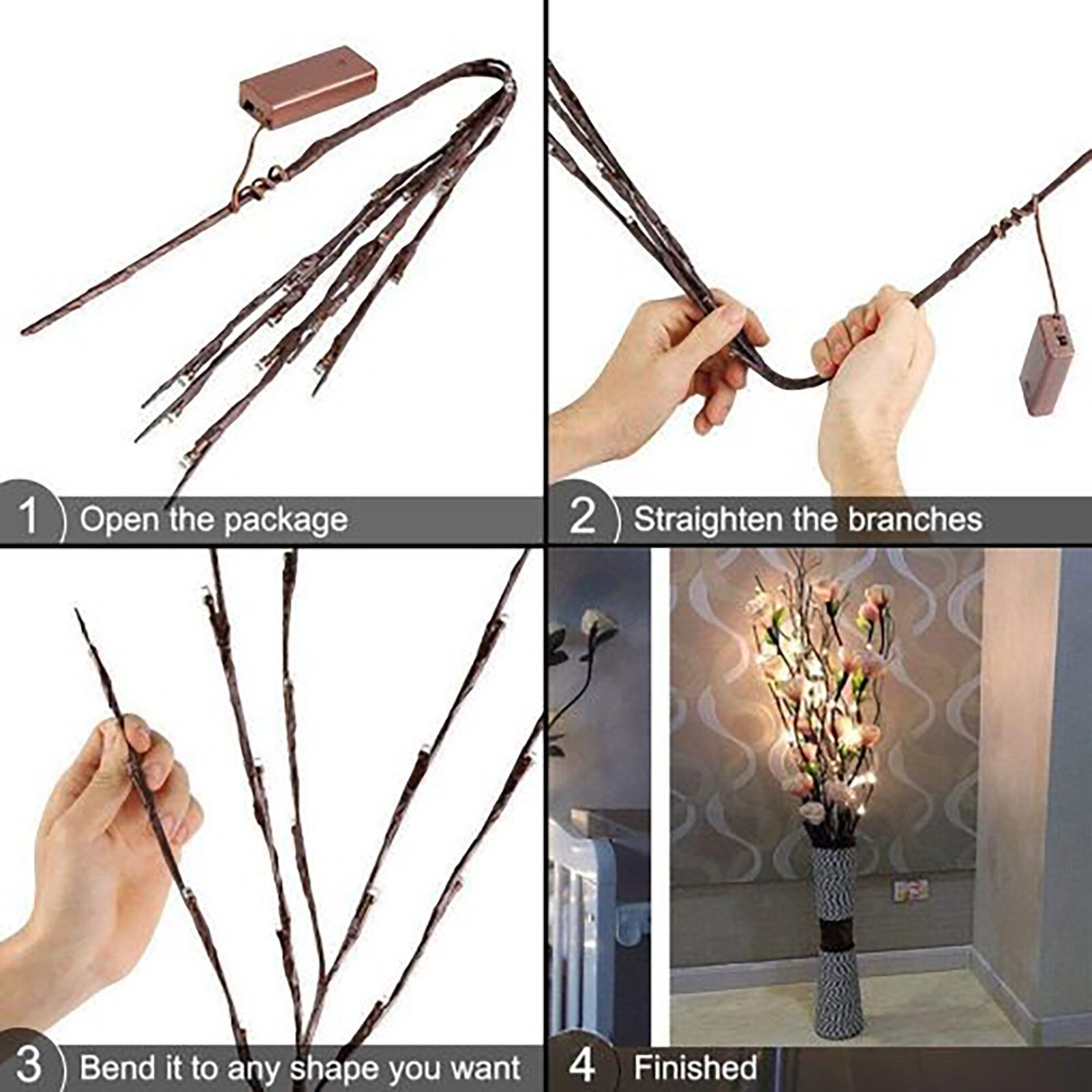 LED Willow Branch Lamp Floral Lights 20 Bulb Home Christmas Party Decor Birthday LED Night Light Battery Powered