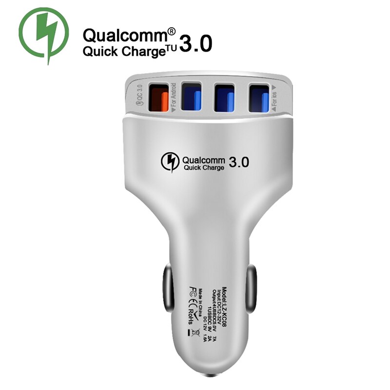 4 Usb Snellader 3.0 Auto Usb Lader Adapter 7A QC3.0 Usb Car Charger Mobiele Telefoon Oplader Voor Ios Android: White Color