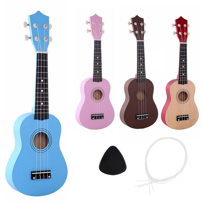 21 Inch Soprano Ukulele Hawaii Four String Guitar + String + Pick Accessories for Beginners Children Christmas