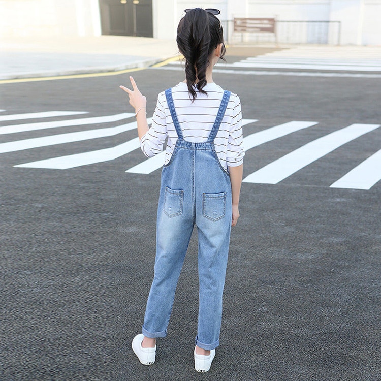 Kids Teens Girls Denim Long Jumpsuit Overalls Playsuit For Girls School Jeans Jumpsuits Romper Clothes Outfits 14 Years